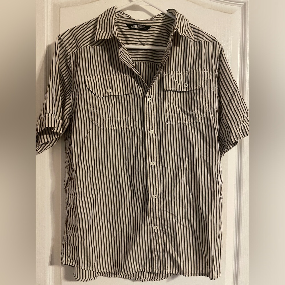 The North Face Button Down Shirt Men Small Black White Striped Excellent Utility